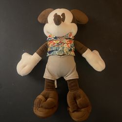 Disney Aulani Mickey Mouse Plush Brown Aloha Hawaiian Shirt Sandals Limited Rare