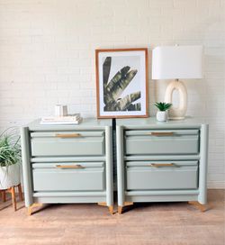 Mid Century Modern Style Wooden Matching Nightstands