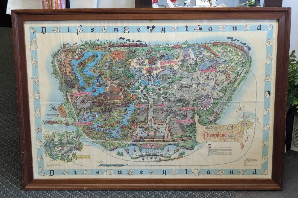 HUGE Early 1962 Map Of Disneyland - 48" x 33" - Framed!