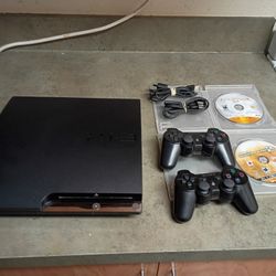 Sony Playstation 3 (PS3) Slim Console 160GB W/ 2 Controllers, Cables, 2 Games, Tested, Working.