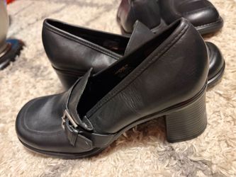 Black Buckle Strap Block Heel Loafers
