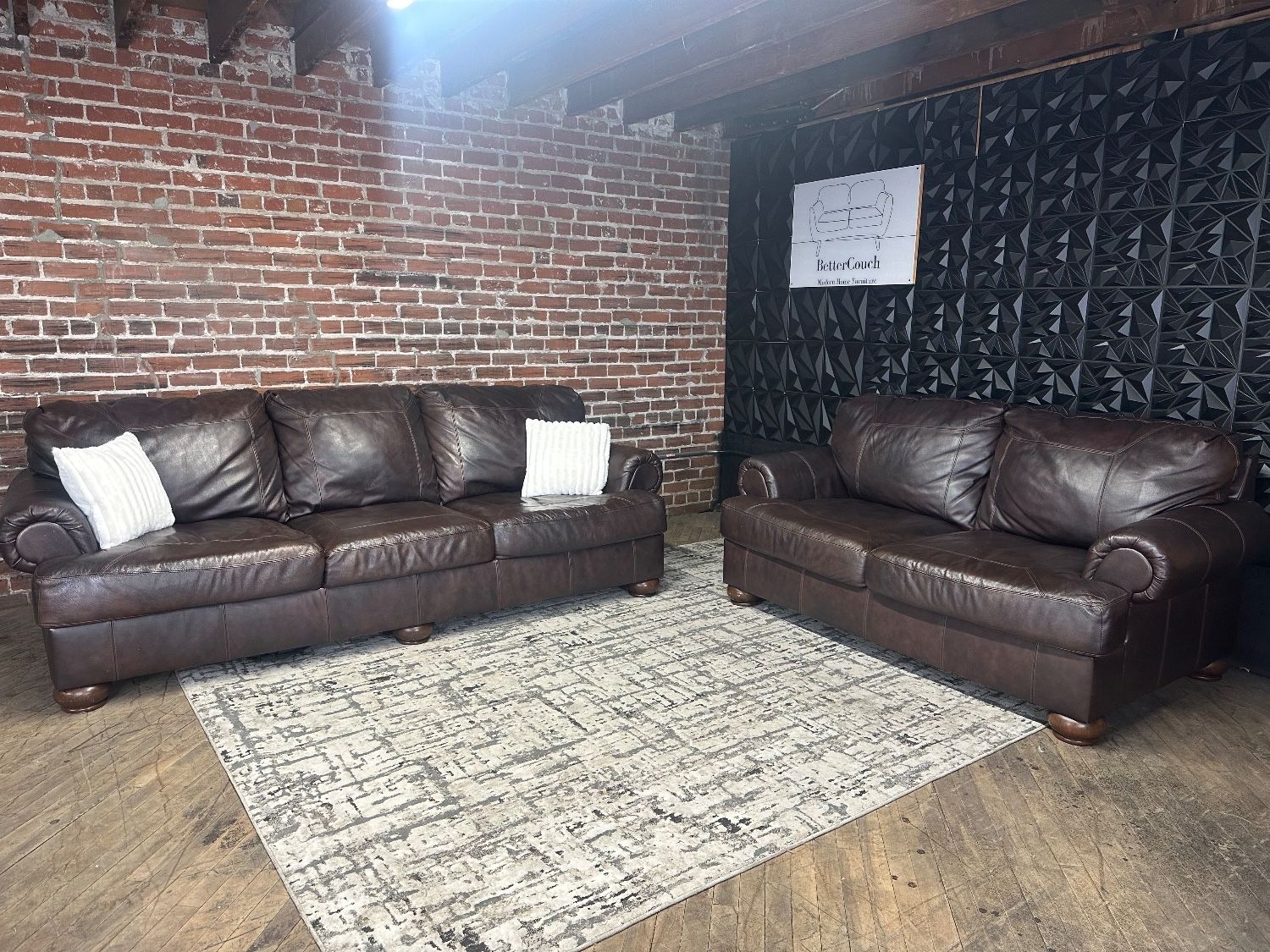 Free Delivery-Ashley brown leather sofa/couch + loveseat