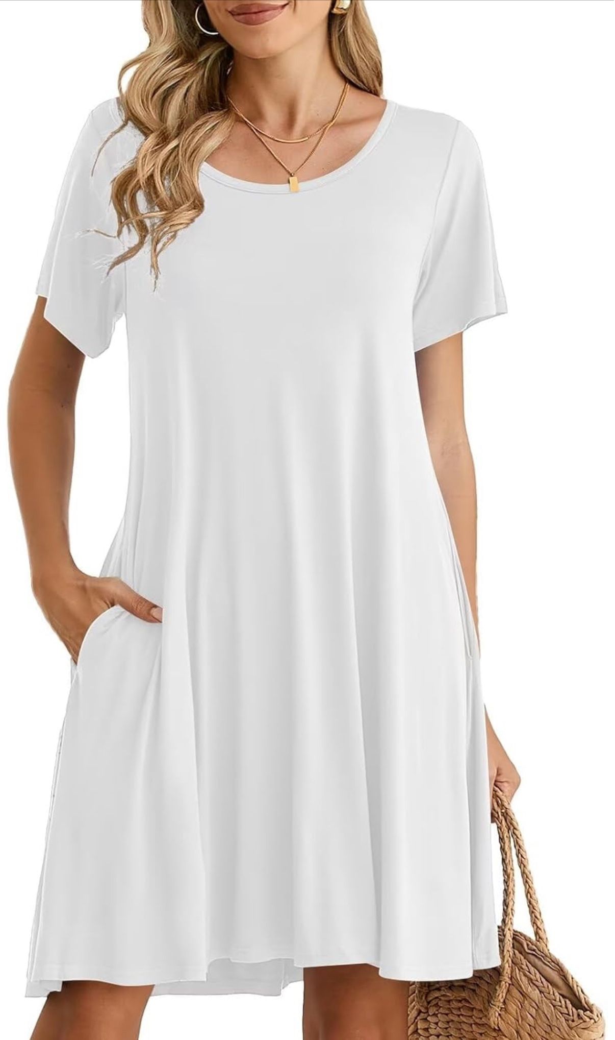 BELAROI Womens Summer Casual T Shirt Dress Loose Swing Tunic Dress Short Sleeve Sundress with Pockets