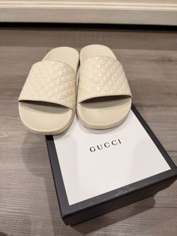 Womens Ivory Gucci Microguccissima Slides