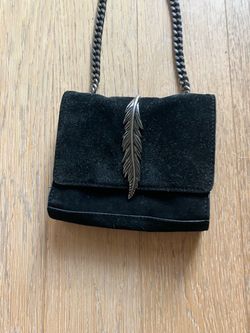 Black Suede Mini with leaf metal accent Bag
