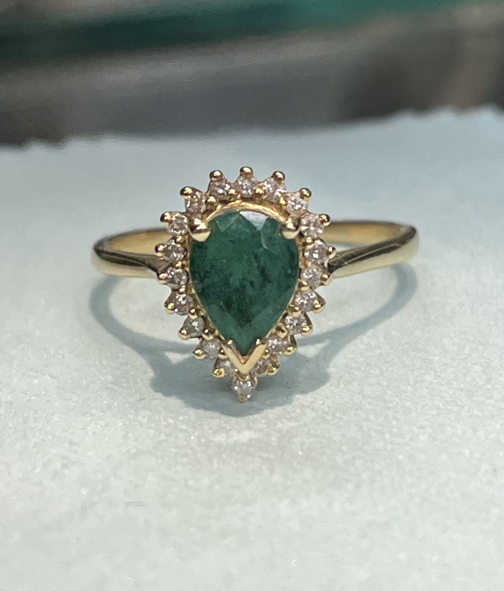 Jeweled Raw Emerald and Champagne Crystal Teardrop Cocktail Ring