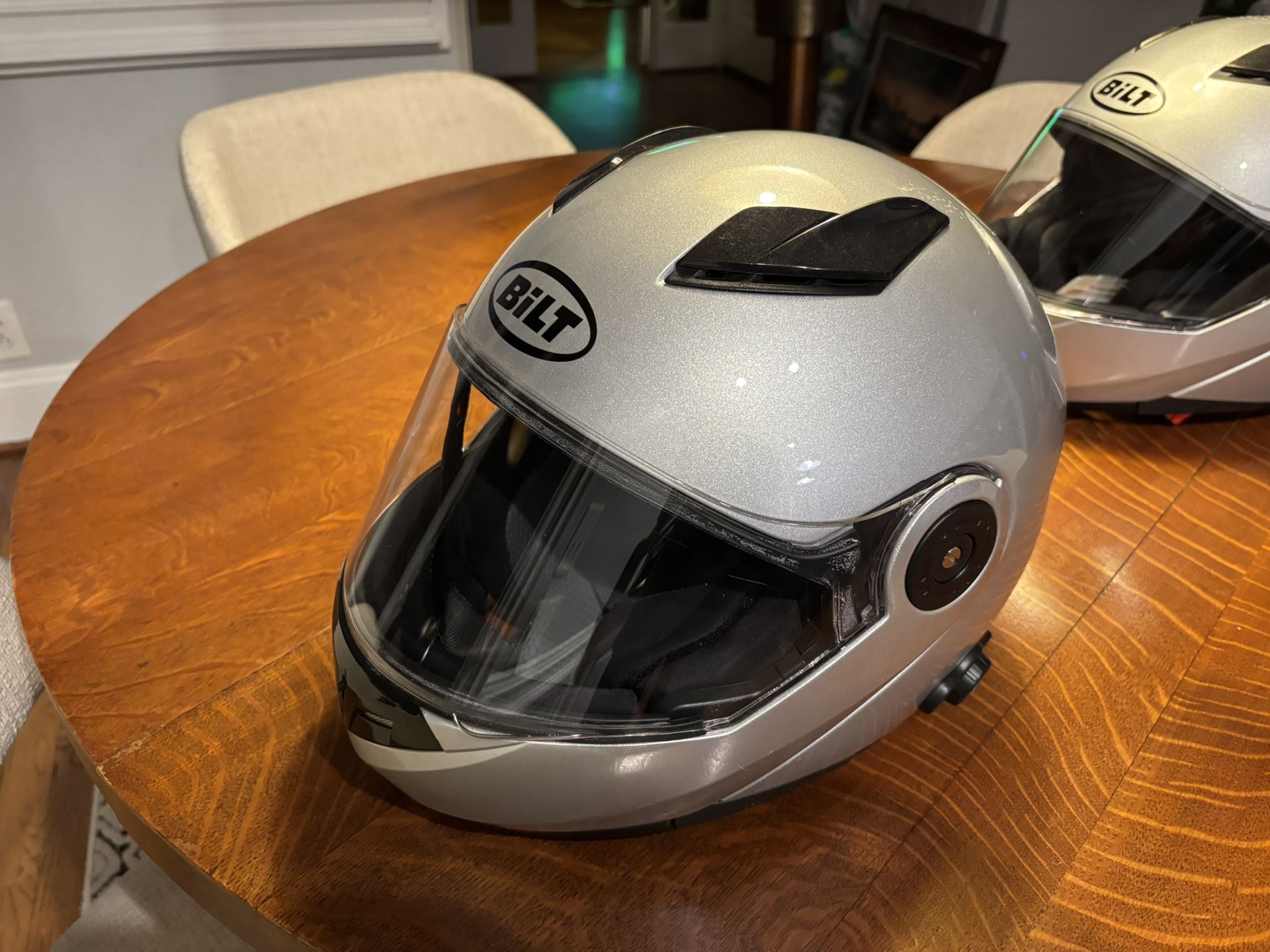 Two Like New Bilt Motorcycles Helmets, Grey, With Bluetooth For Sale