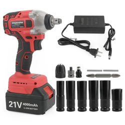 1/2" 21V 4000mAh (1 charging) Brushless Impact Wrench Torque Rattle  Electric Ratchet with battery