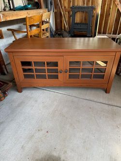 Wood TV Stand with Glass Door Cabinet