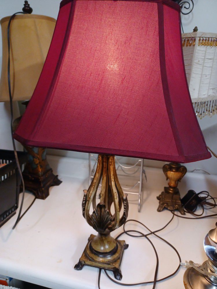 Vintage Maroon Shade Brass Lamp