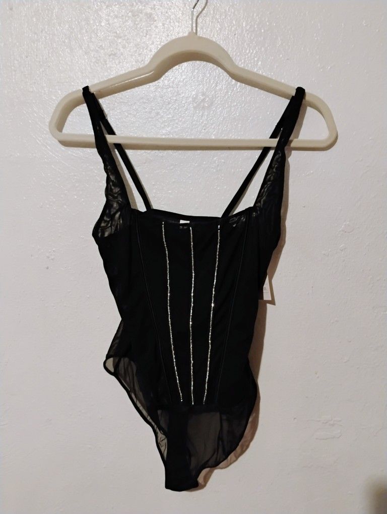 Black Lace With Diamond Bodysuit