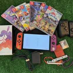 Nintendo Switch OLED Model Pokemon Scarlet & Violet Edition Japanese Powever Bundle 6 Games And Accessories 