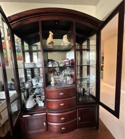 Dark Cherry Wood China Display Cabinet