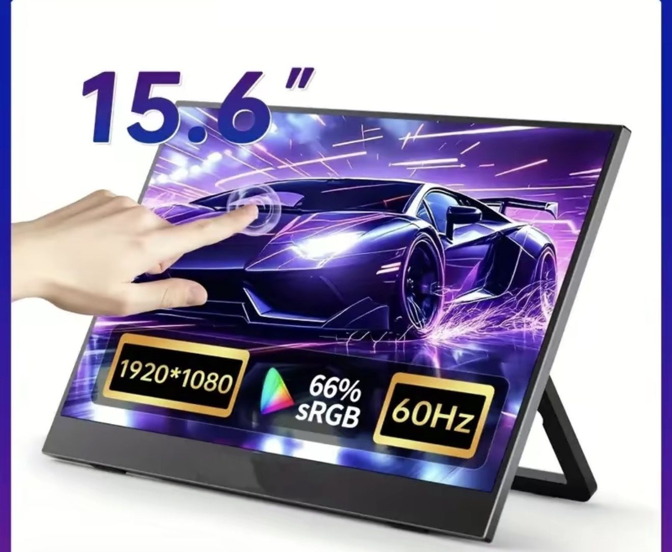 Portable Monitor 15.6 USB-C Travel Display with Stand, Suitable for Laptops, PCs, PS, IPS Zero Frame Game Display