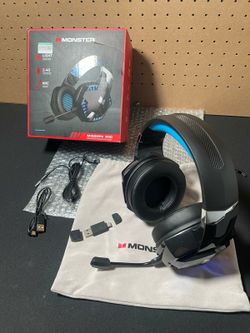 Monster Mission 300 Wireless Gaming Headset, 2.4GHz/Bluetooth Headphones, Low Latency, Stereo, Audio Location Recognition, 48H Battery Life, Suitable