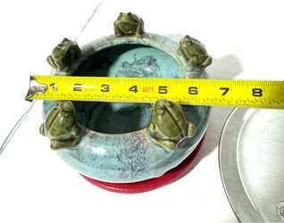 Plant Pot with Frogs & Glass Stand / Plate