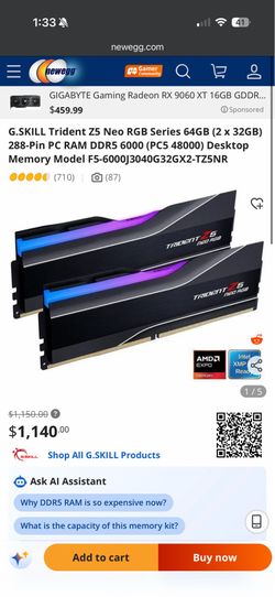 G.SKILL Trident Z5 Neo RGB Series 64GB (2 x 32GB) 288-Pin PC RAM DDR5 6000 (PC5 48000) Desktop Memory