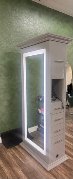 Salon Station with LED Mirror and Storage