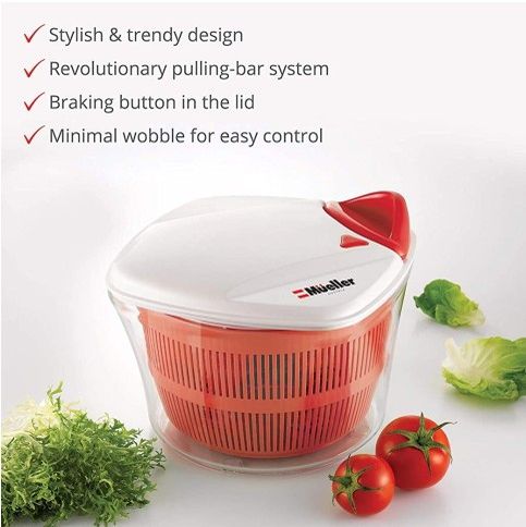 Large 5L Salad Spinner Vegetable Washer with Bowl, Anti-Wobble Tech, Lockable Colander Basket and Smart Lock Lid - Lettuce Washer and Dryer - Easy Wat