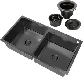 33" x 18" Double-Bowl Kitchen Sink – Black – Used – Good