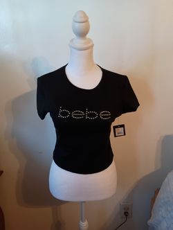 NWT Bebe Black Short Sleeve Studded T-shirt Top Large