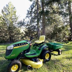 FS: John Deere D140 Mower Riding Lawnmower w/ Pull-Behind Trailer