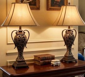 Elegant Bronze Table Lamps Set of 2 - Traditional Scroll Living Room Decor