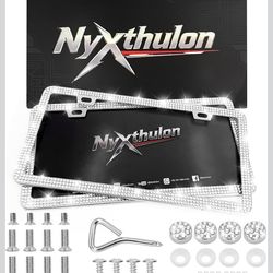 Bling Bling License Plate Frames, 2 Pack Premium Stainless Steel