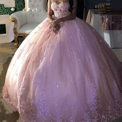 Strapless Floral Applique Quinceañera Dress 