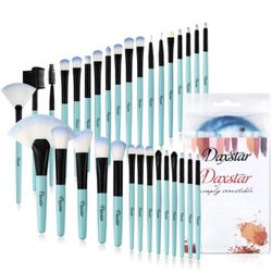 Blue Makeup Brushes, 32Pcs Essential Eyeshadow Eyeliner Face Powder Cream Liquid Cosmetic Brushes Kits with Cruelty-Free Synthetic Fiber Bristles