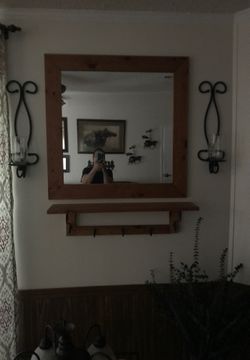 Home interior mirror shelf and scones