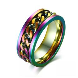 NEW Men Anxiety Spinner Ring Stainless Steel Curb Chain Wedding Band Comfort Fit