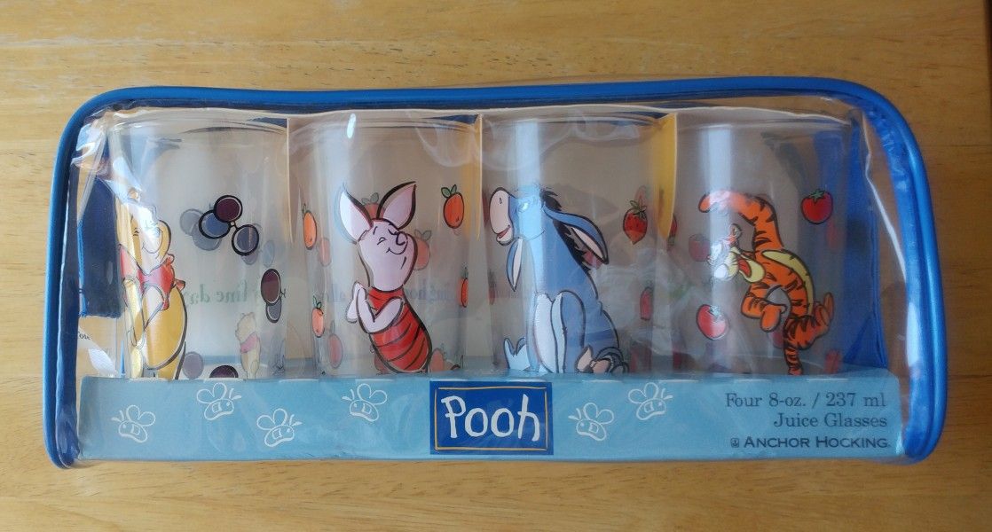 Vintage Anchor Hocking Winnie the Pooh 4 Juice Glass Set Disney