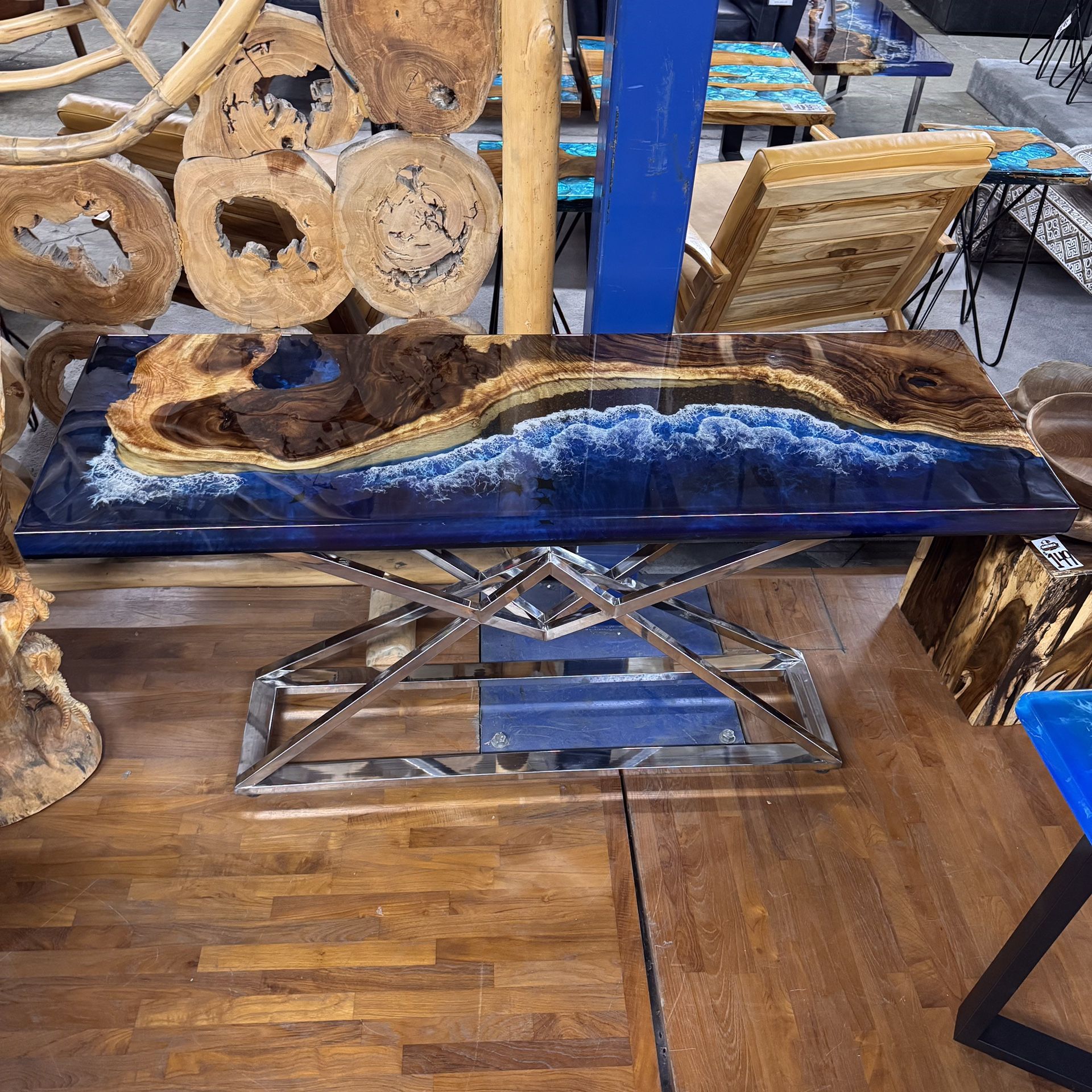 Ocean Resin and Wood Console Table