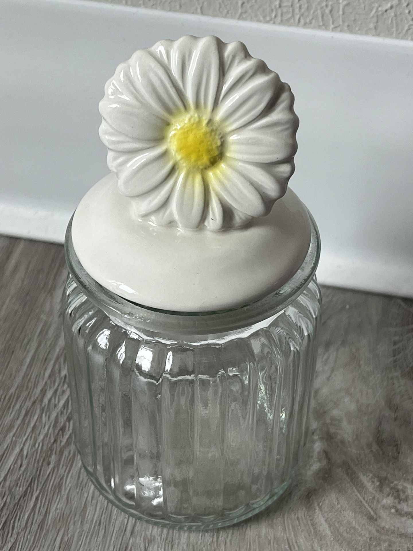 Glass Storage Jar With Ceramic Daisy Lid/ Topper