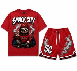 Smack City Red Sloth Peace T-Shirt & Shorts Set - Streetwear NYC Since 2026
