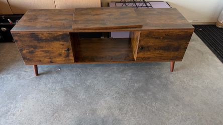 Mid-Century Modern TV Stand – Rustic Brown Entertainment Center with Storage