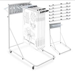 Mobile Blueprint Storage Rack, Plan Holder with 12 Pivot Brackets, Mobile Blueprint Holder Adjustable Height & Length, Poster Display Rack for Office 