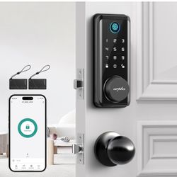 Keyless Entry Door Lock Deadbolt with Handle Set, Electronic Keypad Deadbolt, App Control, Fingerprint Touch ID, Keypad Code, Fob, Keys, Auto Lock, Sm