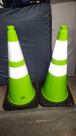 2 - 28"  lime safety cones with reflective collars