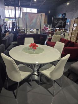 5 PIECE DINING TABLE SET WHITE ROUND 53x53