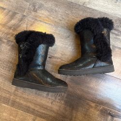Girls Kids Y Size 1 Black Fur Boots