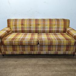 Mid Century Plaid Fabric Pullout Couch