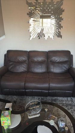 Brown leather 3 seat with reclining seats