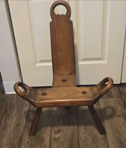 Vintage Spanish Colonial Style Birthing Chair | Primitive Handcrafted Wood