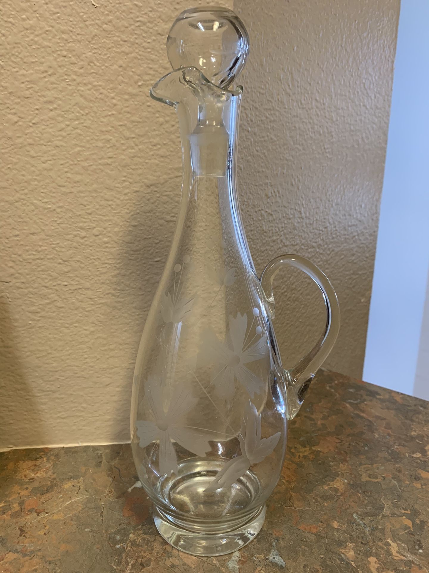 Vintage Crystal Flower Etched Decanter