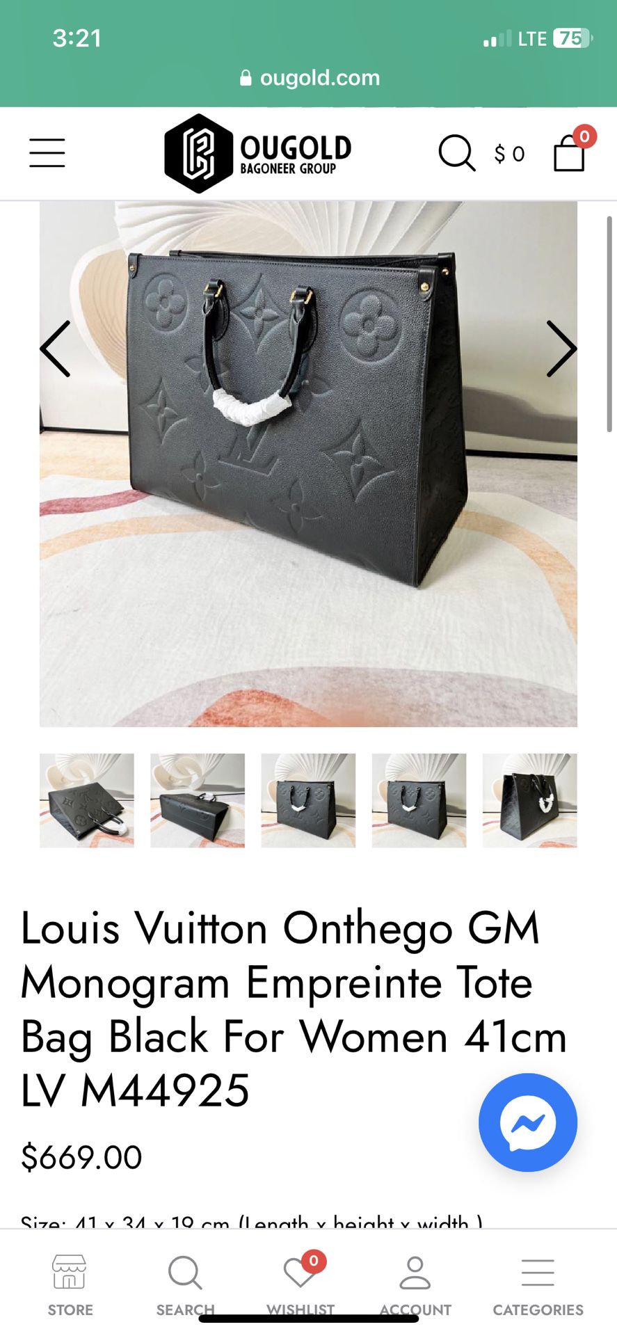 LOUIS VUITTON Tote Bag M44925 On-the-go GM Monogram Empreinte Black Black  Women Used