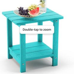Outdoor Side Table, 2-Tier Aruba Blue HDPS Patio End Table Weather Resistant, Outdoor Morden Side Table for Patio, Pool, Porch