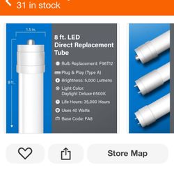 Feit Electric 40-Watt 8 ft. T12 FA8 Single Pin Type A Plug and Play Linear LED Tube Light Bulb, Daylight Deluxe 6500K (2-Pack) Store SKU# 1008-162-994