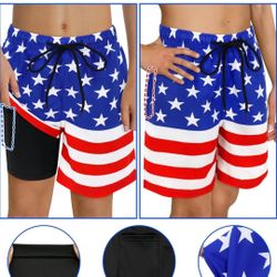 Patriotic, Swim Trunks with Compression Liner, For Boys
